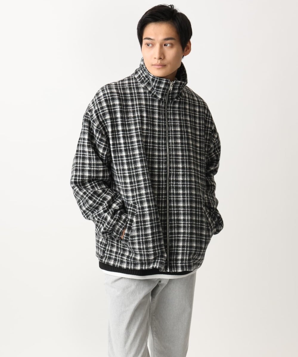 MKJAC87150 MK MICHEL KLEIN HOMME(MKミッシェルクランオム) 【残りわずか/在庫限り/ゆったりサイズ】ジップアップチェックジャケット/ジャージメルトン ゴールド