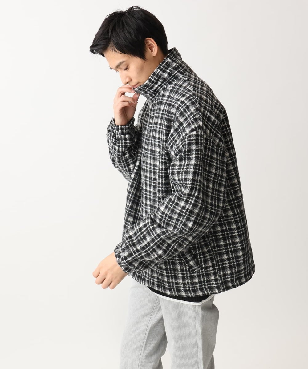 MKJAC87150 MK MICHEL KLEIN HOMME(MKミッシェルクランオム) 【残りわずか/在庫限り/ゆったりサイズ】ジップアップチェックジャケット/ジャージメルトン ゴールド