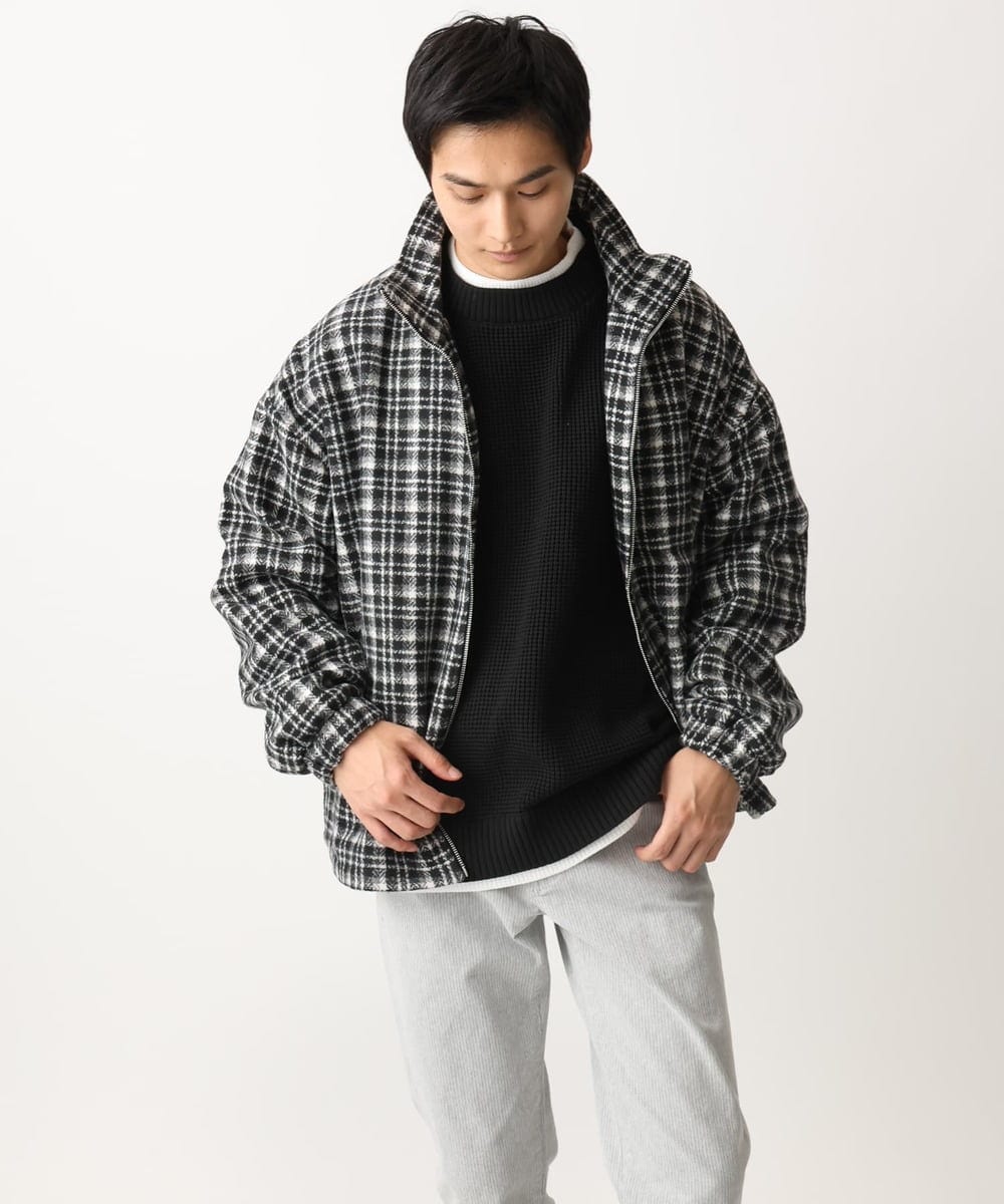 MKJAC87150 MK MICHEL KLEIN HOMME(MKミッシェルクランオム) 【残りわずか/在庫限り/ゆったりサイズ】ジップアップチェックジャケット/ジャージメルトン ゴールド