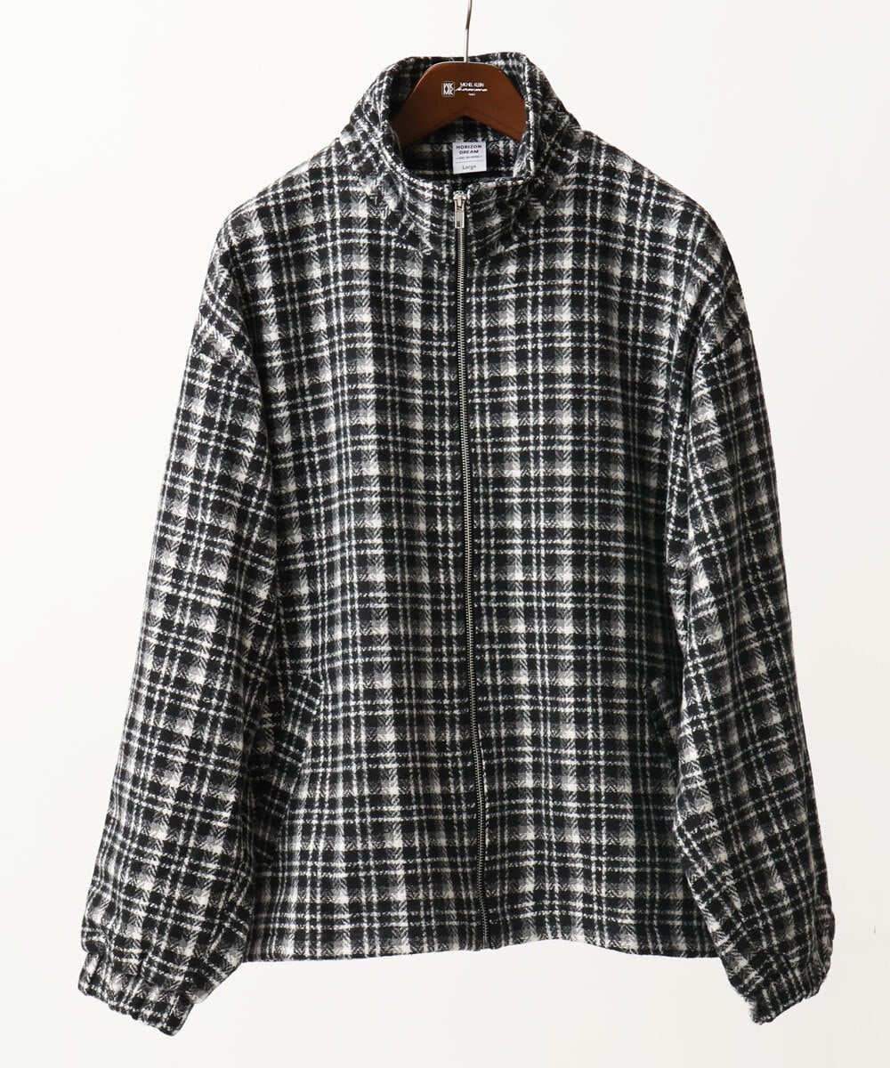 MKJAC87150 MK MICHEL KLEIN HOMME(MKミッシェルクランオム) 【残りわずか/在庫限り/ゆったりサイズ】ジップアップチェックジャケット/ジャージメルトン ゴールド