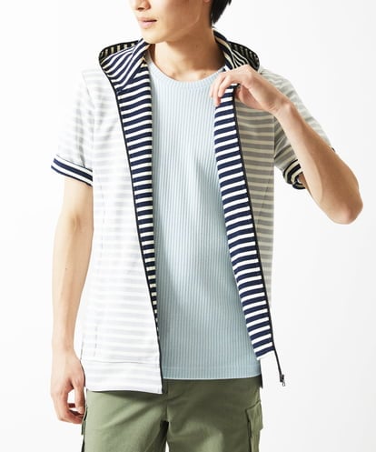 MKJGC17110 MK MICHEL KLEIN HOMME 【吸水性・伸縮性◎】バッグリップボーダーパーカー
