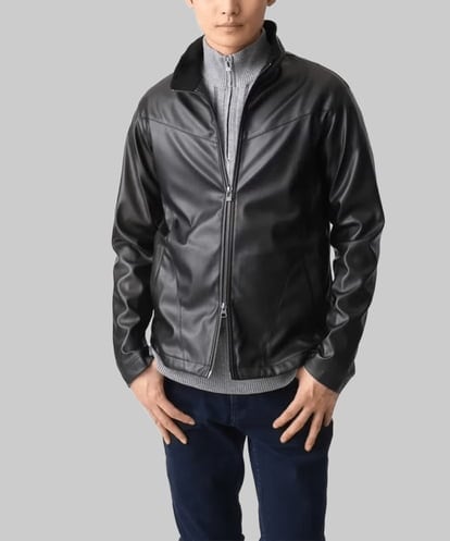 MKJJX02180 MK MICHEL KLEIN HOMME 【残りわずか/在庫限り/秋春兼用/洗える】スタンドカラーシャツブルゾン/合成皮革