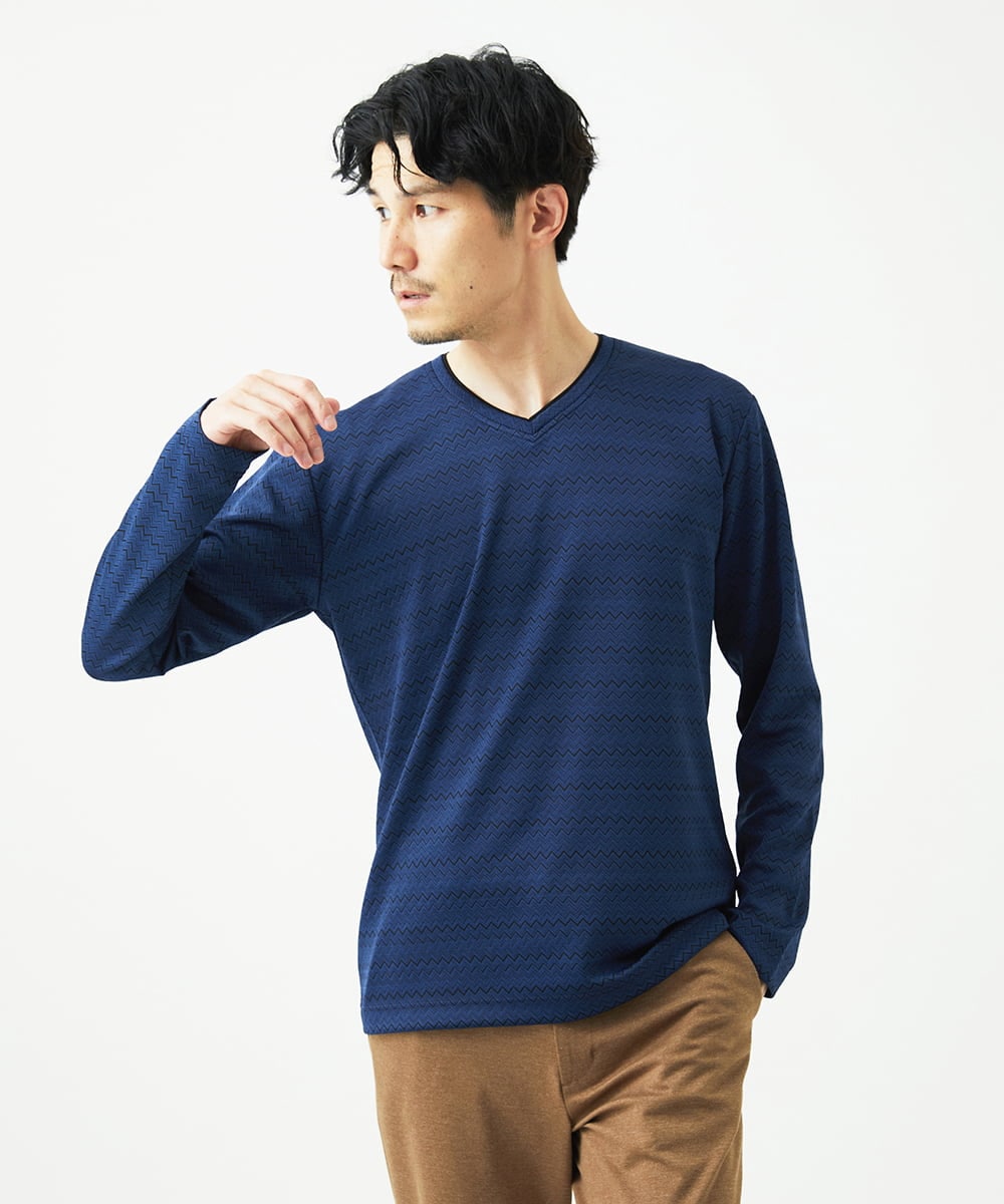 MKKAF04069 MK MICHEL KLEIN HOMME(MKミッシェルクランオム) ZIGZAGジャガードカットソー ネイビー