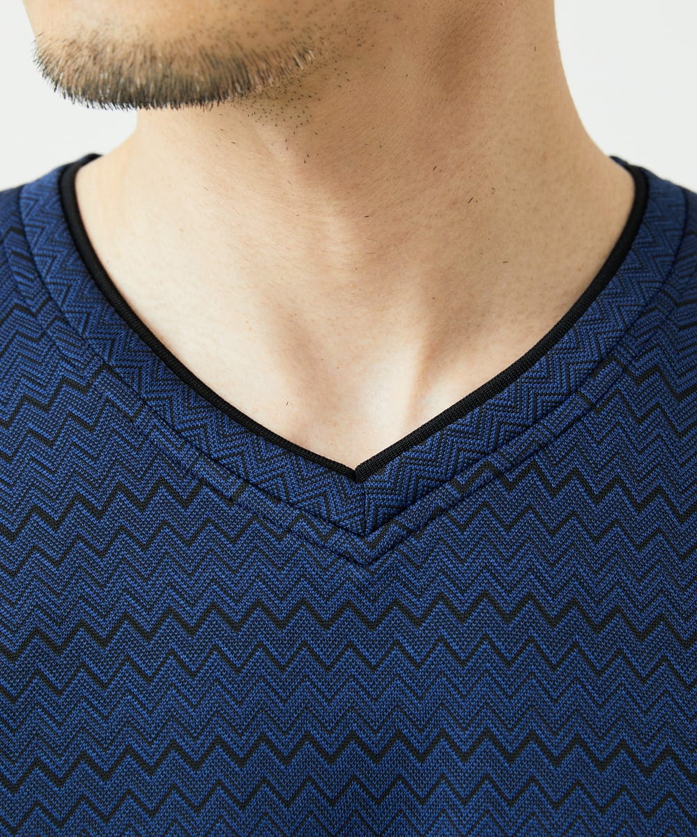 MKKAF04069 MK MICHEL KLEIN HOMME(MKミッシェルクランオム) ZIGZAGジャガードカットソー ネイビー