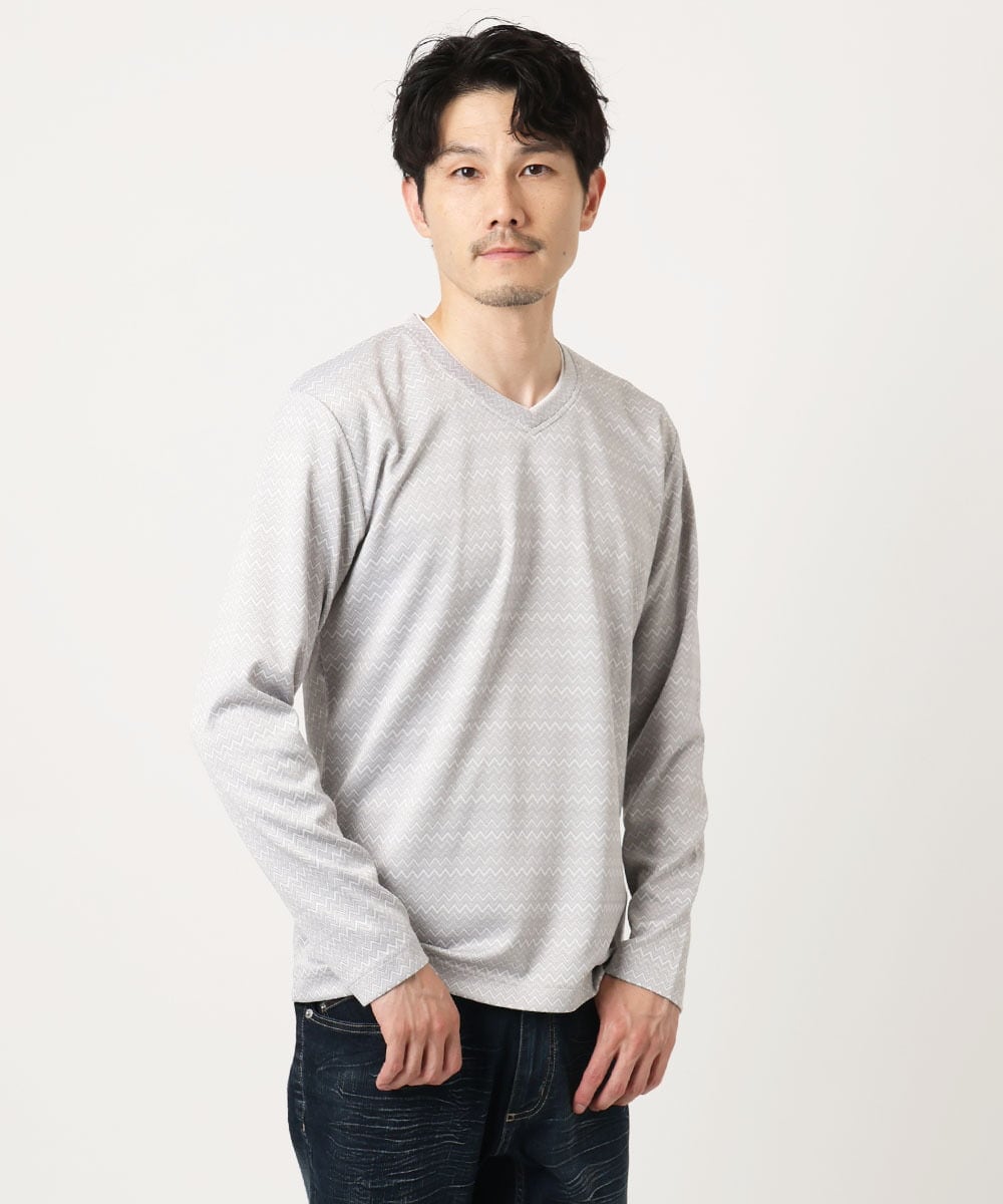 MKKAF04069 MK MICHEL KLEIN HOMME(MKミッシェルクランオム) ZIGZAGジャガードカットソー ライトグレー