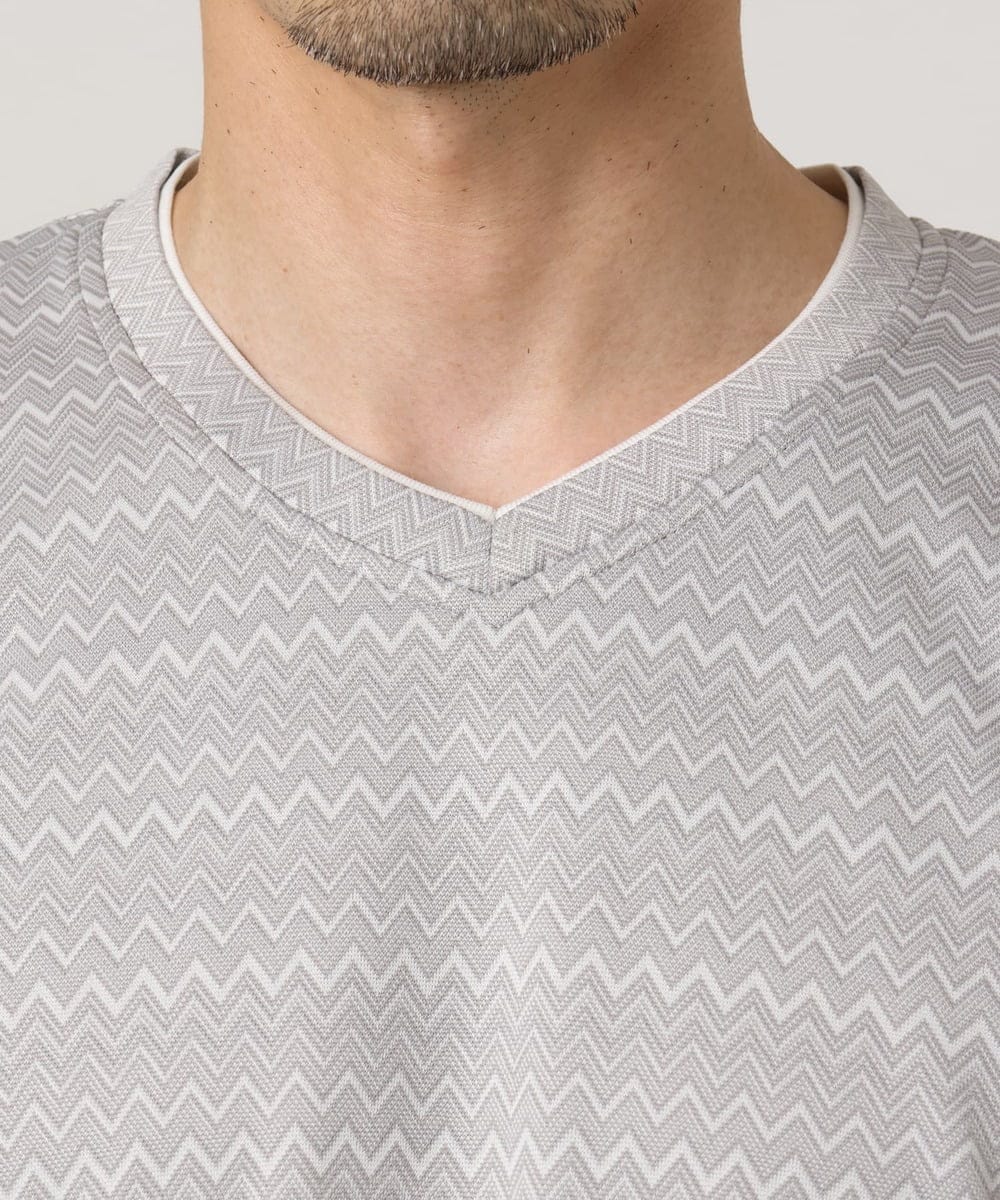 MKKAF04069 MK MICHEL KLEIN HOMME(MKミッシェルクランオム) ZIGZAGジャガードカットソー ライトグレー