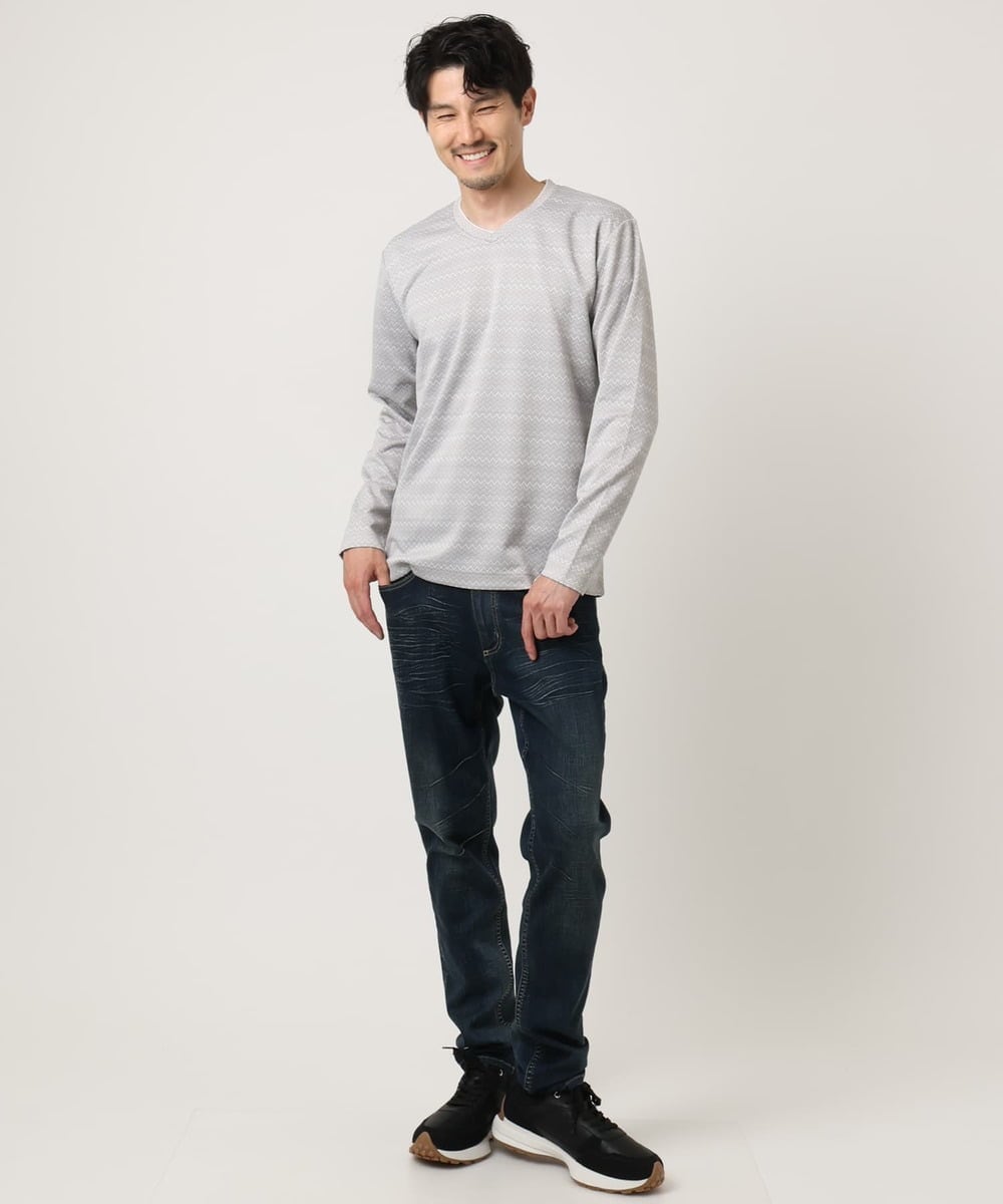 MKKAF04069 MK MICHEL KLEIN HOMME(MKミッシェルクランオム) ZIGZAGジャガードカットソー ライトグレー