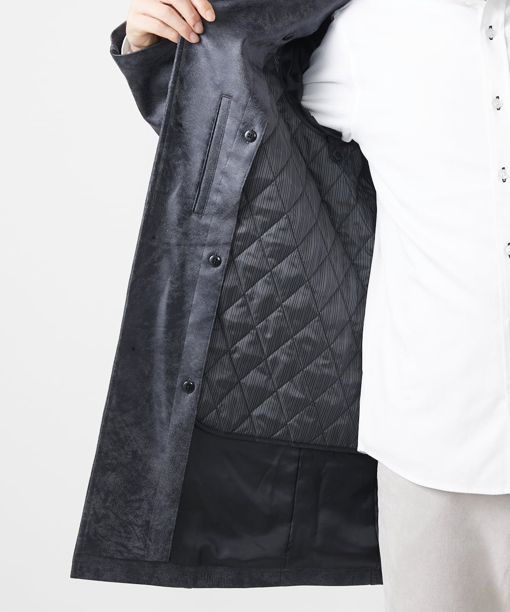 MKUAA61363 MK MICHEL KLEIN HOMME(MKミッシェルクランオム) 【Sサイズのみ！/在庫限り/キルトライナー付き】スタンドコート/TECレザージャージ ブラック