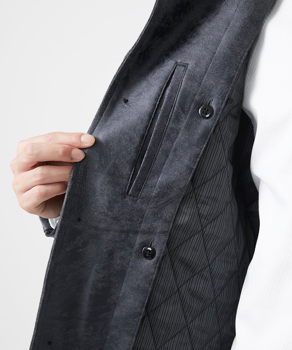 MKUAA61363 MK MICHEL KLEIN HOMME(MKミッシェルクランオム) 【Sサイズのみ！/在庫限り/キルトライナー付き】スタンドコート/TECレザージャージ ブラック
