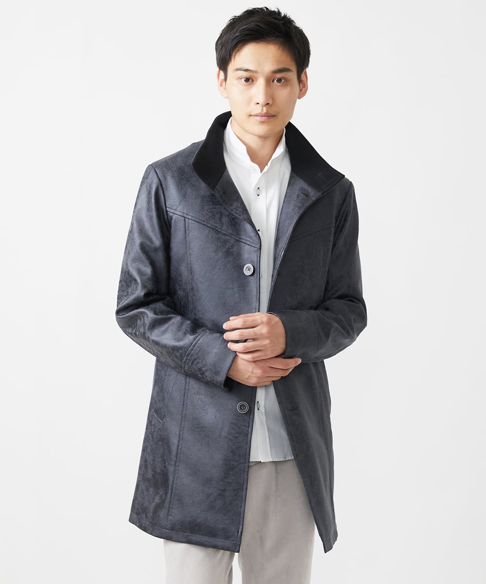 MKUAA61363 MK MICHEL KLEIN HOMME(MKミッシェルクランオム) 【Sサイズのみ！/在庫限り/キルトライナー付き】スタンドコート/TECレザージャージ ブラック