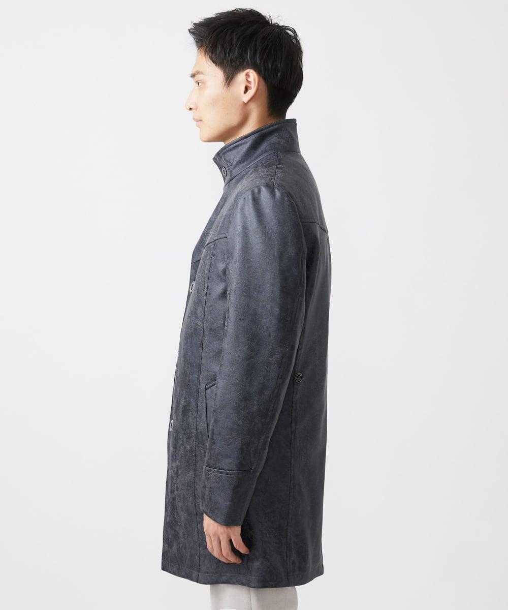 MKUAA61363 MK MICHEL KLEIN HOMME(MKミッシェルクランオム) 【Sサイズのみ！/在庫限り/キルトライナー付き】スタンドコート/TECレザージャージ ブラック