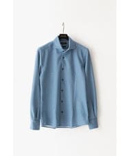 MNBAF55210 MICHEL KLEIN HOMME(ミッシェルクラン オム) 《日本製》ストライプ柄ジャージ長袖シャツ ブルー