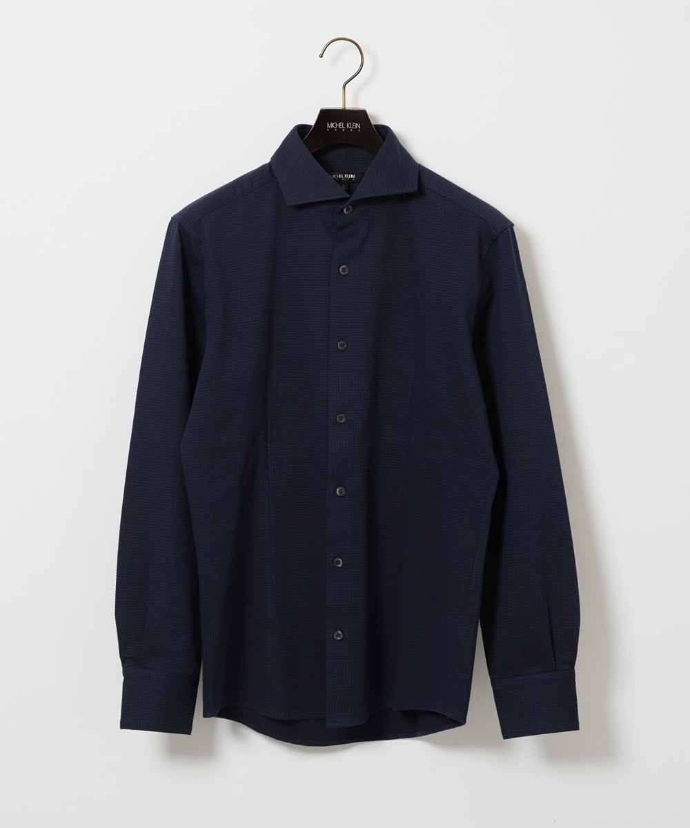 MNBAI02210 MICHEL KLEIN HOMME(ミッシェルクラン オム) 《日本製》ブロックイージーケア長袖シャツ ネイビー