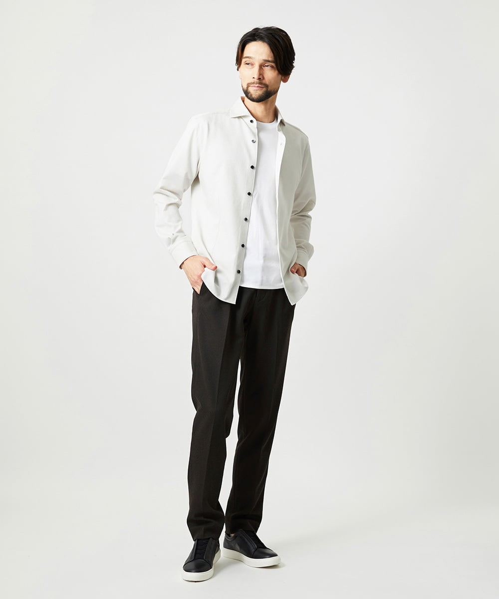 MNBAI02210 MICHEL KLEIN HOMME(ミッシェルクラン オム) 《日本製》ブロックイージーケア長袖シャツ アイボリー