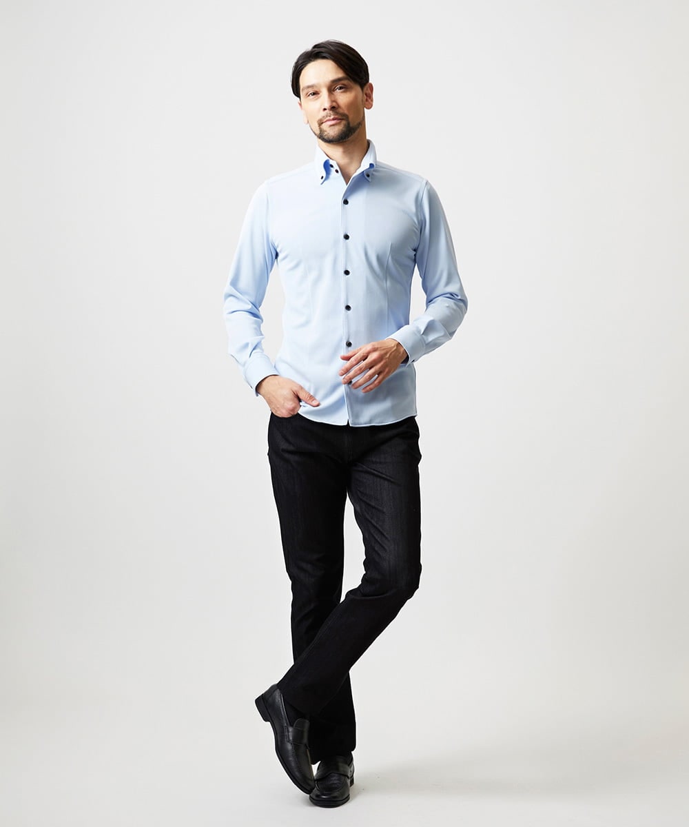 MNBAI03200 MICHEL KLEIN HOMME(ミッシェルクラン オム) 《日本製》ボタンダウン長袖シャツ ライトブルー