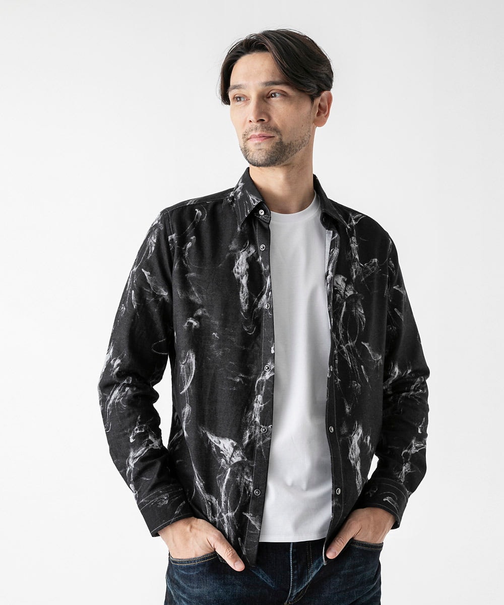 MNBGD51290 MICHEL KLEIN HOMME(ミッシェルクラン オム) スモーク柄長袖シャツ ブラック