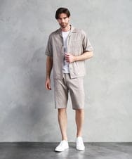 MNBHD55270 MICHEL KLEIN HOMME(ミッシェルクラン オム) 【セットアップ】スエード半袖シャツ ベージュ