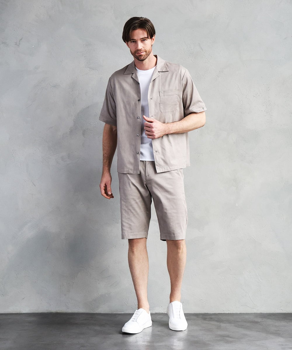 MNBHD55270 MICHEL KLEIN HOMME(ミッシェルクラン オム) 【セットアップ】スエード半袖シャツ ベージュ