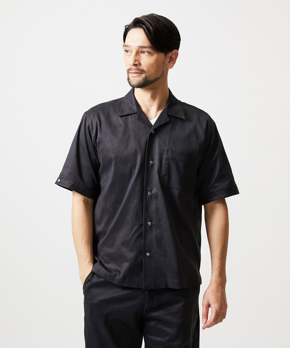 MNBHD55270 MICHEL KLEIN HOMME(ミッシェルクラン オム) 【セットアップ】スエード半袖シャツ ブラック