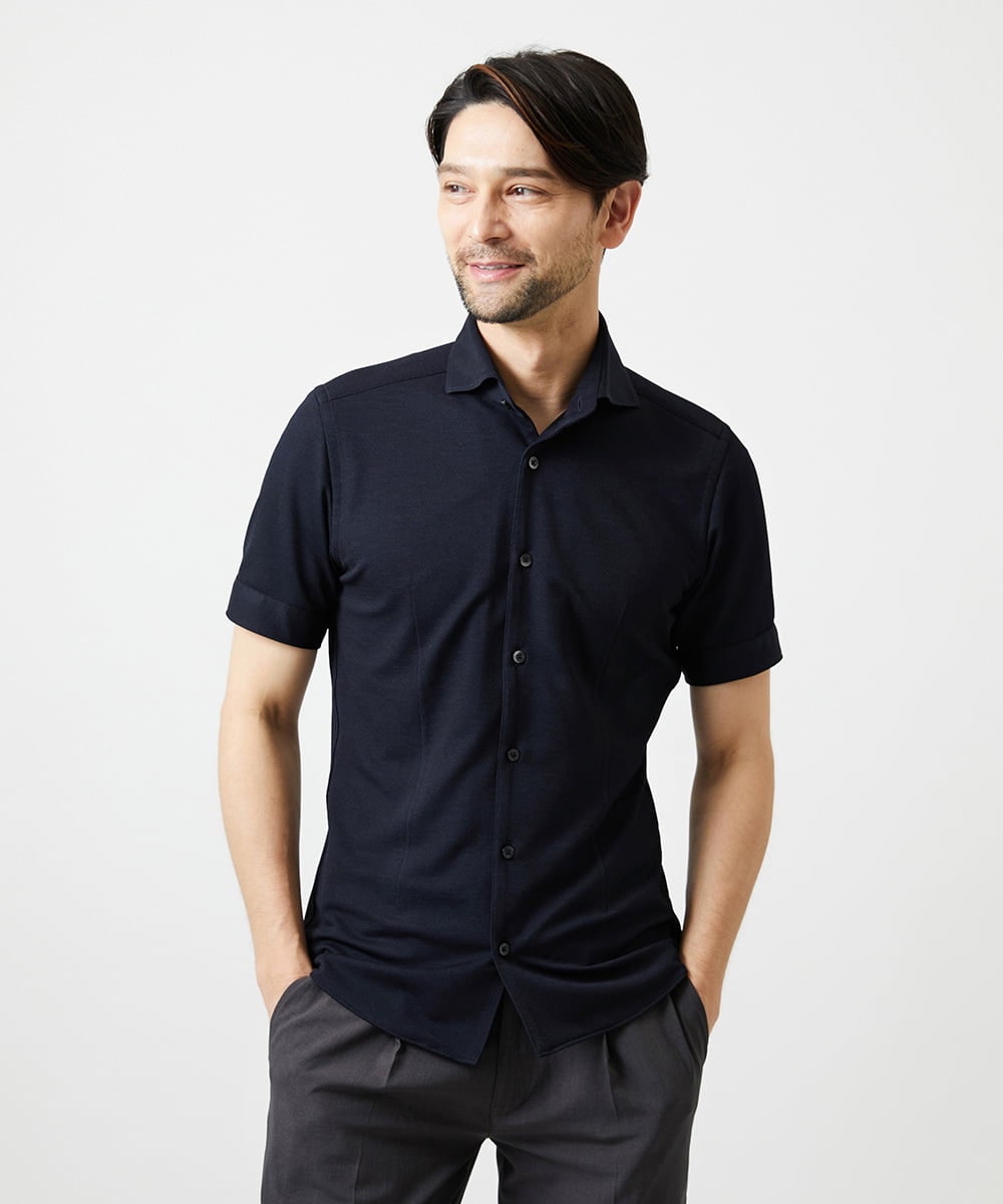 MNBIF01200 MICHEL KLEIN HOMME(ミッシェルクラン オム) 《日本製》チドリ柄半袖シャツ ネイビー