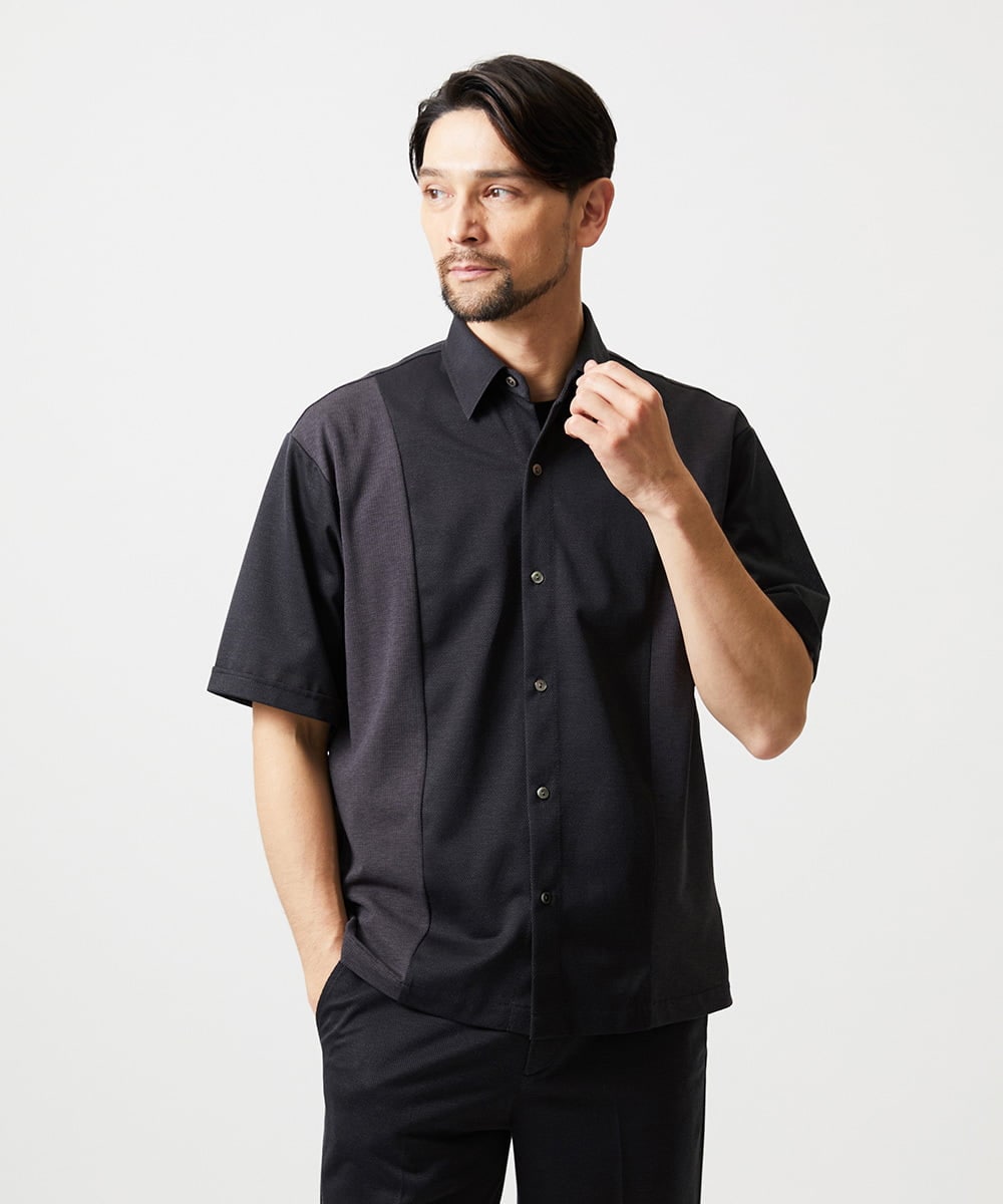 MNBJD63250 MICHEL KLEIN HOMME(ミッシェルクラン オム) 【セットアップ】異素材コンビ半袖シャツ ダークグレー