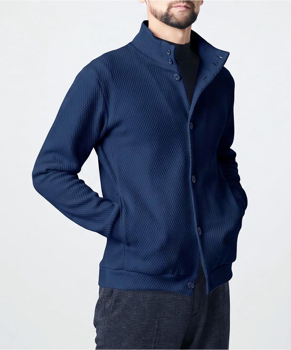 MNCAI50270 MICHEL KLEIN HOMME(ミッシェルクラン オム) ウェーブ柄スタンドカラーボタンカーディガン ネイビー