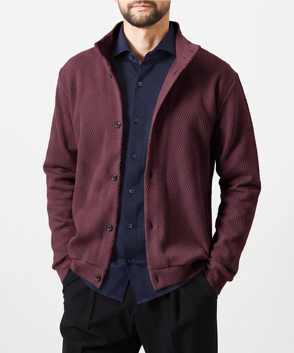 MNCAI50270 MICHEL KLEIN HOMME(ミッシェルクラン オム) ウェーブ柄スタンドカラーボタンカーディガン パープル