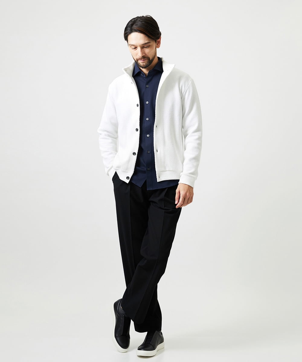 MNCAI50270 MICHEL KLEIN HOMME(ミッシェルクラン オム) ウェーブ柄スタンドカラーボタンカーディガン ホワイト