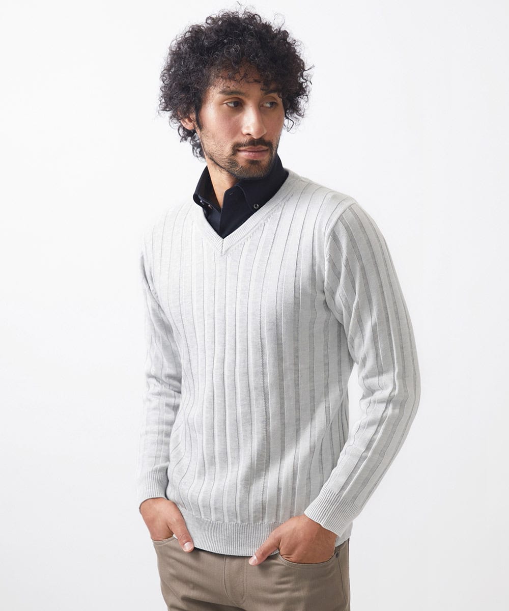 MNFAC01170 MICHEL KLEIN HOMME(ミッシェルクラン オム) グラデーションVネックニット ライトグレー