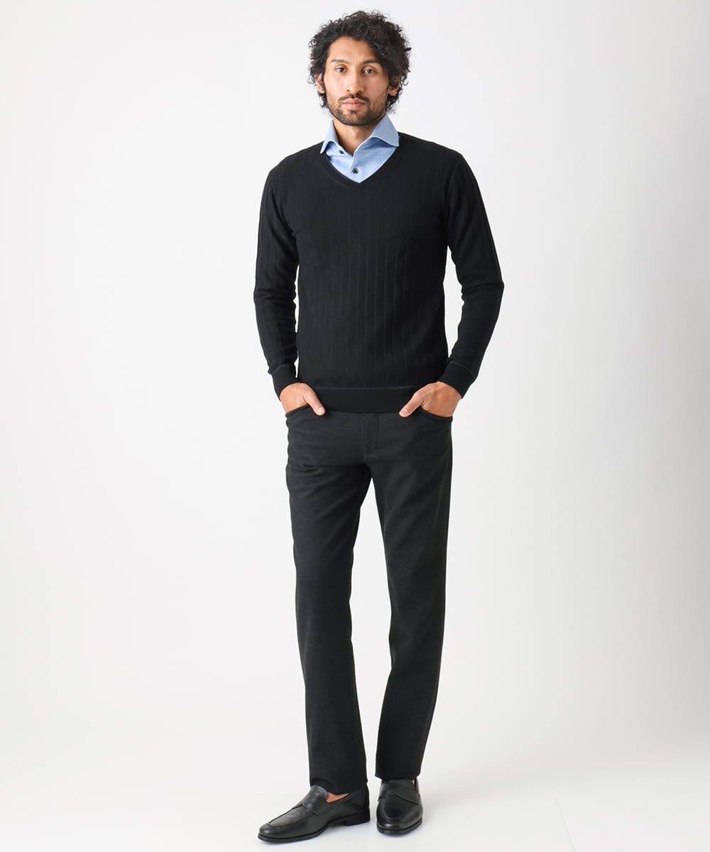 MNFAC55250 MICHEL KLEIN HOMME(ミッシェルクラン オム) ダイヤ柄Vネックニット ブラック