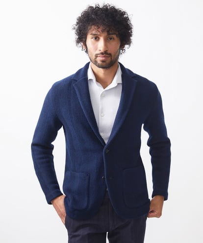 MNFCA81630 MICHEL KLEIN HOMME 《日本製》へリンボン柄ウールニットジャケット