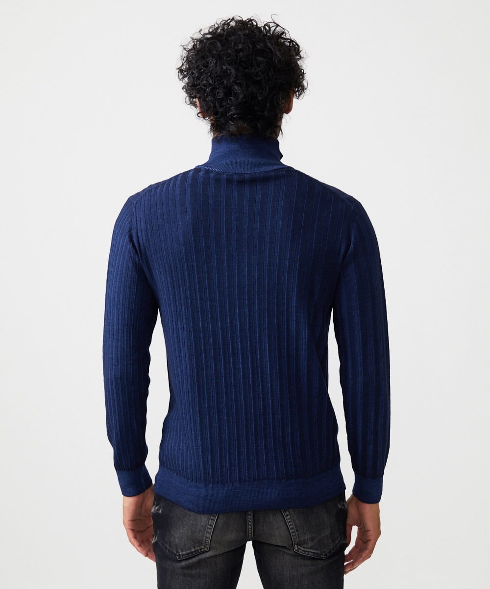MNFCF12230 MICHEL KLEIN HOMME(ミッシェルクラン オム) ガーメントダイリブ　 ハーフジップニット ネイビー