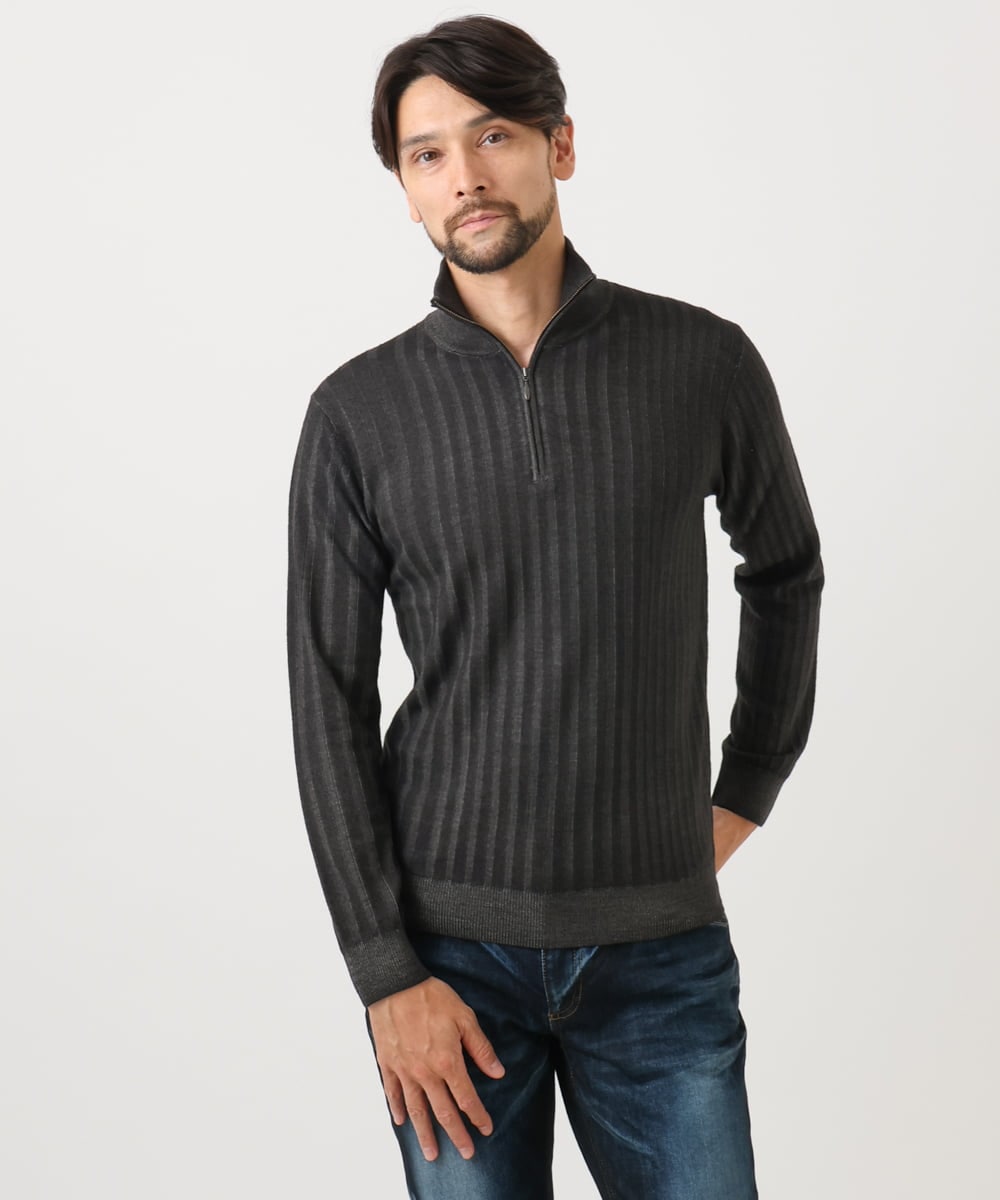 MNFCF12230 MICHEL KLEIN HOMME(ミッシェルクラン オム) ガーメントダイリブ　 ハーフジップニット ダークグレー