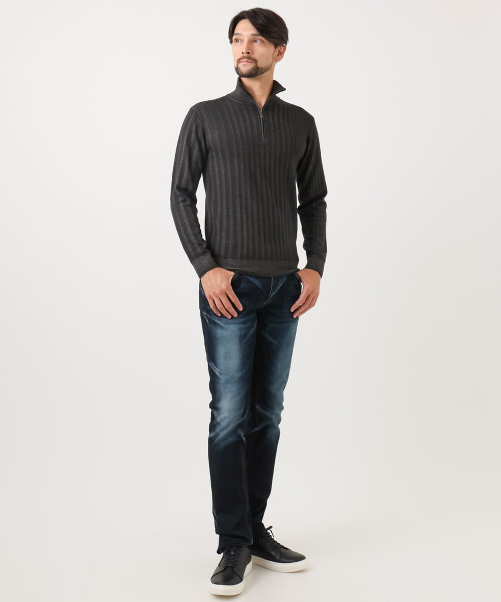 MNFCF12230 MICHEL KLEIN HOMME(ミッシェルクラン オム) ガーメントダイリブ　 ハーフジップニット ダークグレー