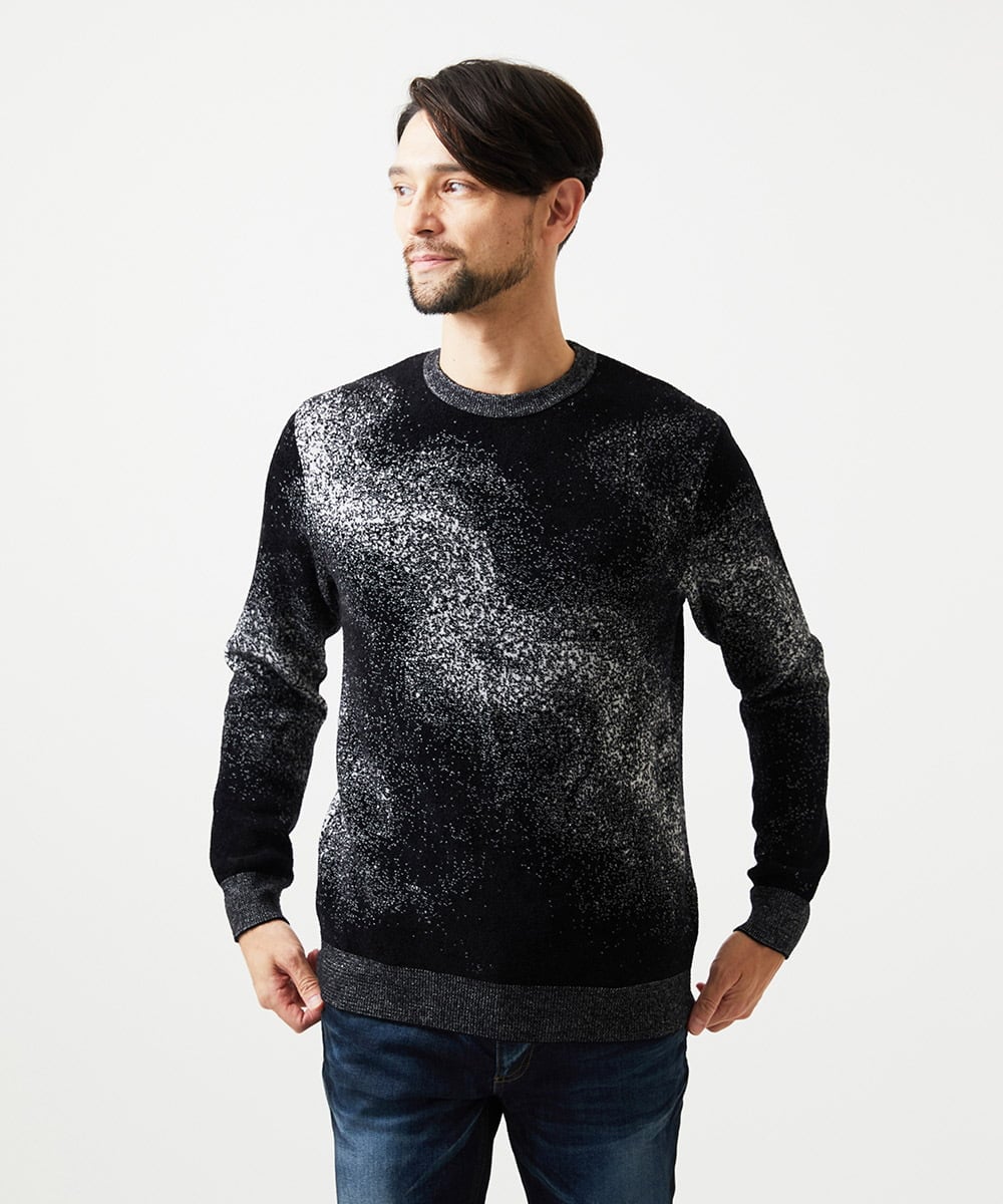 MNFDD62390 MICHEL KLEIN HOMME(ミッシェルクラン オム) 《日本製》スモーク柄クルーネックモールニット ブラック