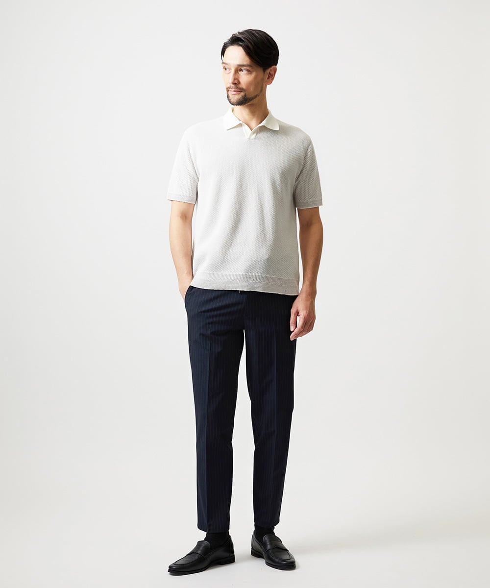 MNHGF52230 MICHEL KLEIN HOMME(ミッシェルクラン オム) ストライプ2WAY9分丈スラックスパンツ ネイビー