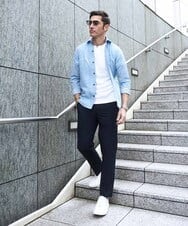 MNHGF52230 MICHEL KLEIN HOMME(ミッシェルクラン オム) ストライプ2WAY9分丈スラックスパンツ ネイビー
