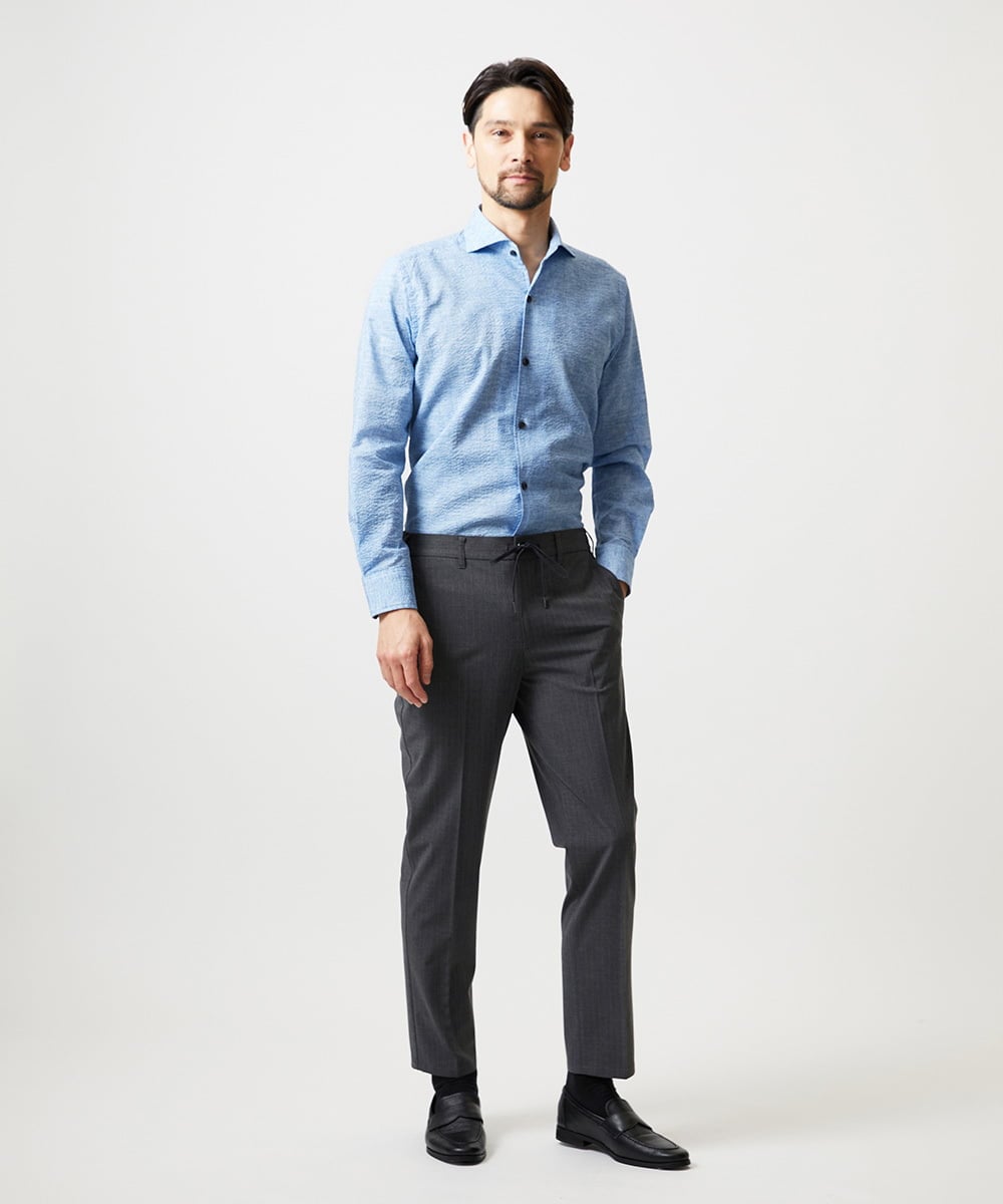 MNHGF52230 MICHEL KLEIN HOMME(ミッシェルクラン オム) ストライプ2WAY9分丈スラックスパンツ グレー