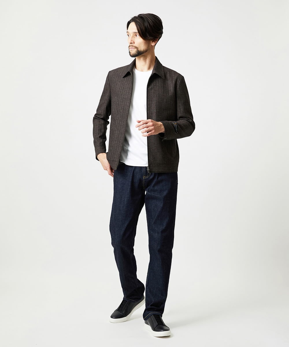 MNJAI53530 MICHEL KLEIN HOMME(ミッシェルクラン オム) 【セットアップ】ストライプ柄ウールコットンジップブルゾン ブラウン