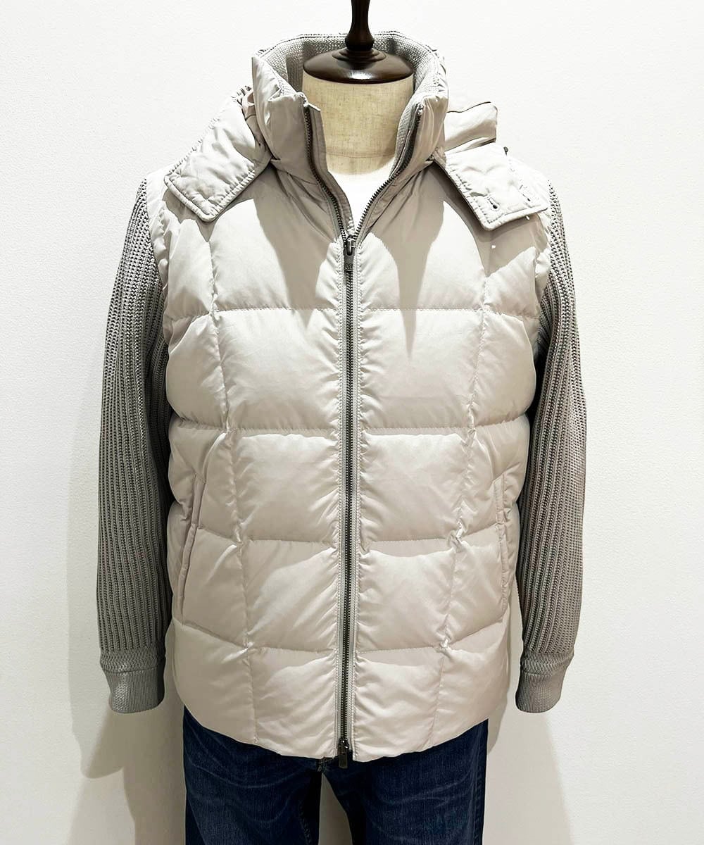 MNJAI57590 MICHEL KLEIN HOMME(ミッシェルクラン オム) 異素材MIX袖ニットダウンジャケット オフホワイト