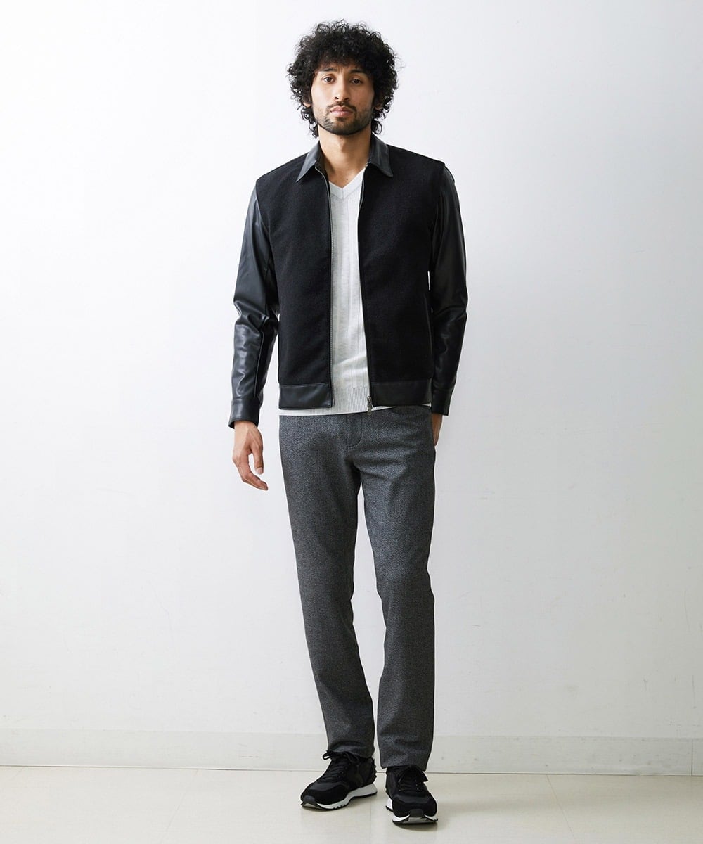 MNJAV84540 MICHEL KLEIN HOMME(ミッシェルクラン オム) ウールコンビネーションブルゾン ブラック