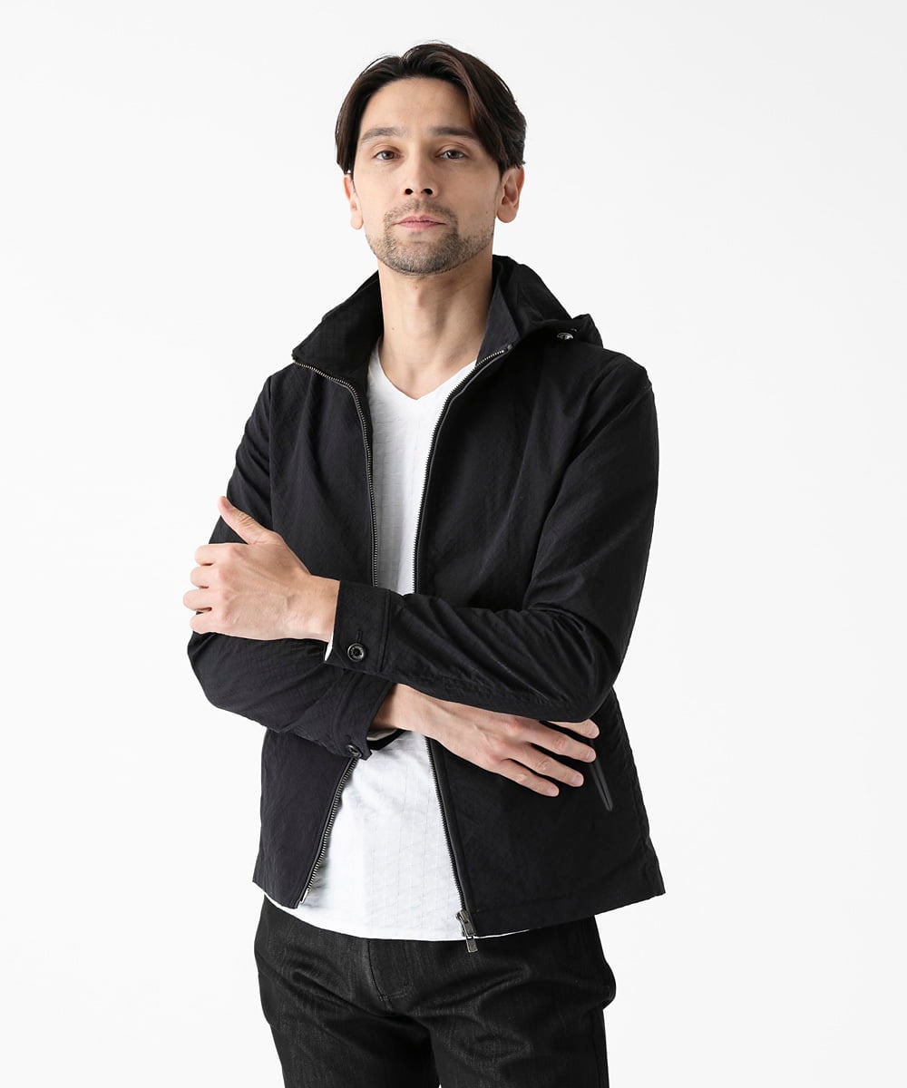MNJGD55430 MICHEL KLEIN HOMME(ミッシェルクラン オム) フード付きスタンドカラーブルゾン ブラック