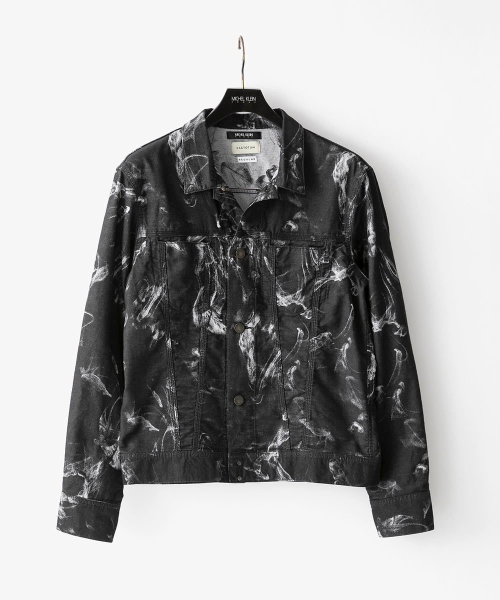 MNJGD91360 MICHEL KLEIN HOMME(ミッシェルクラン オム) 《日本製》20th　FACTOTUMコラボ　スモーク柄デニムジャケット ブラック