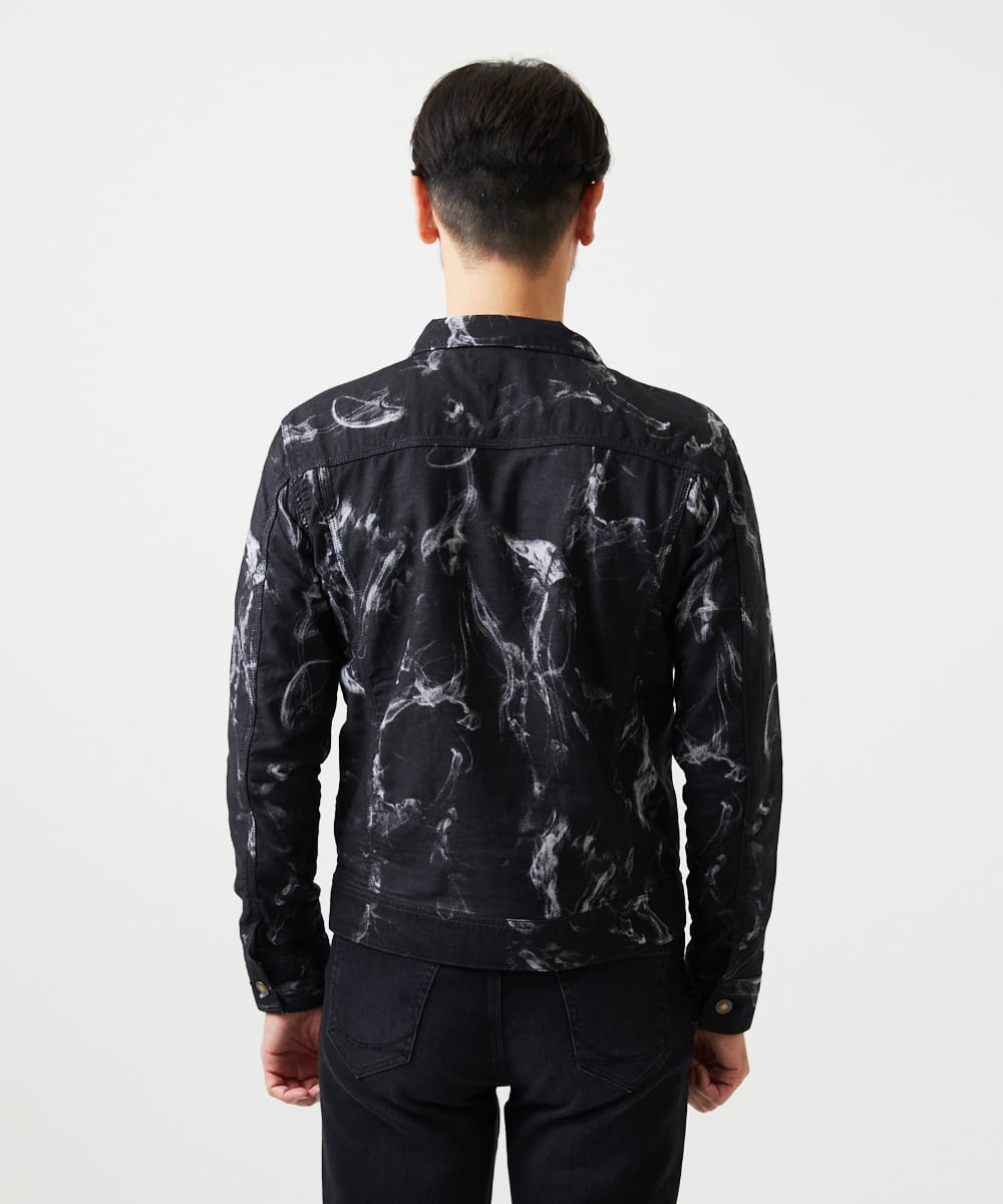 MNJGD91360 MICHEL KLEIN HOMME(ミッシェルクラン オム) 《日本製》20th　FACTOTUMコラボ　スモーク柄デニムジャケット ブラック