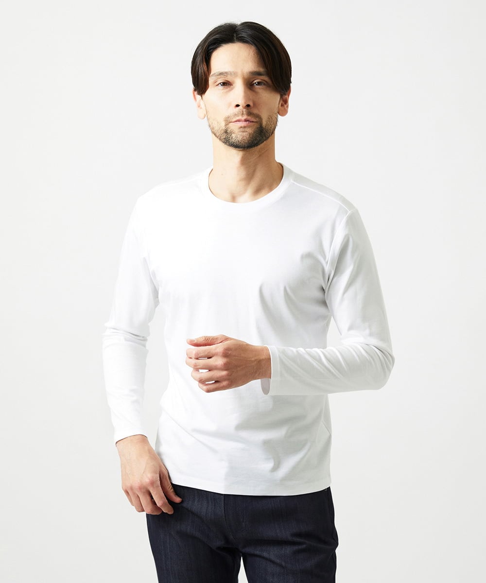 MNKAI51150 MICHEL KLEIN HOMME(ミッシェルクラン オム) クルーネック長袖カットソー ホワイト