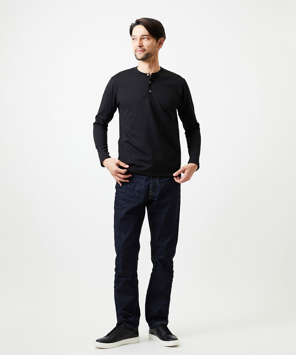 MNKAI54190 MICHEL KLEIN HOMME(ミッシェルクラン オム) ジャガードヘンリーネック長袖カットソー ブラック