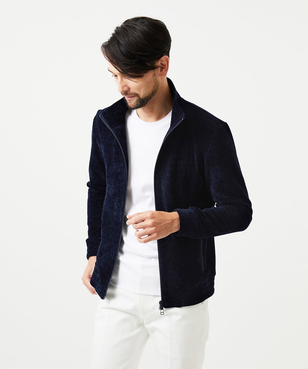 MNKCD70290 MICHEL KLEIN HOMME(ミッシェルクラン オム) スタンドカラーモールニットカーディガン ネイビー