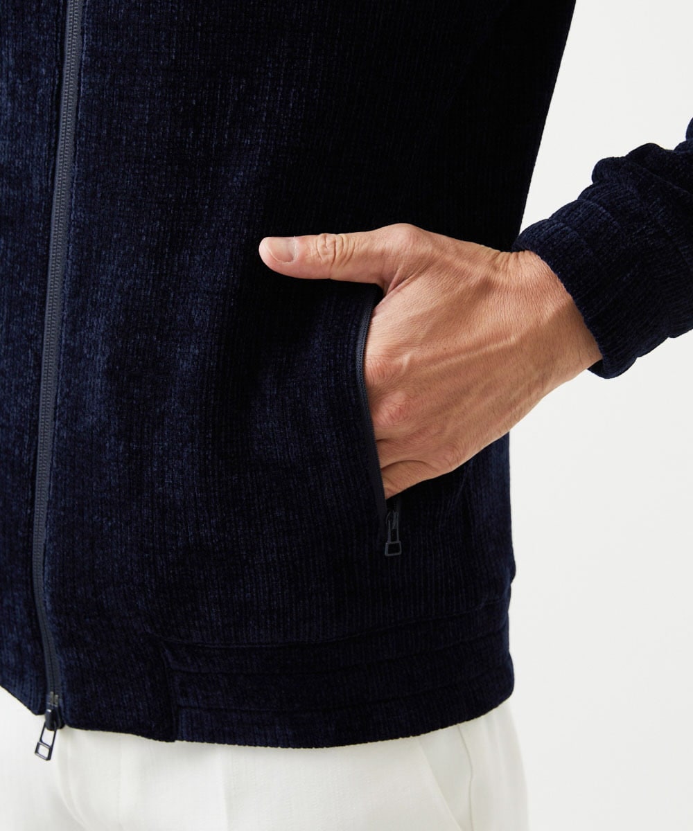 MNKCD70290 MICHEL KLEIN HOMME(ミッシェルクラン オム) スタンドカラーモールニットカーディガン ネイビー