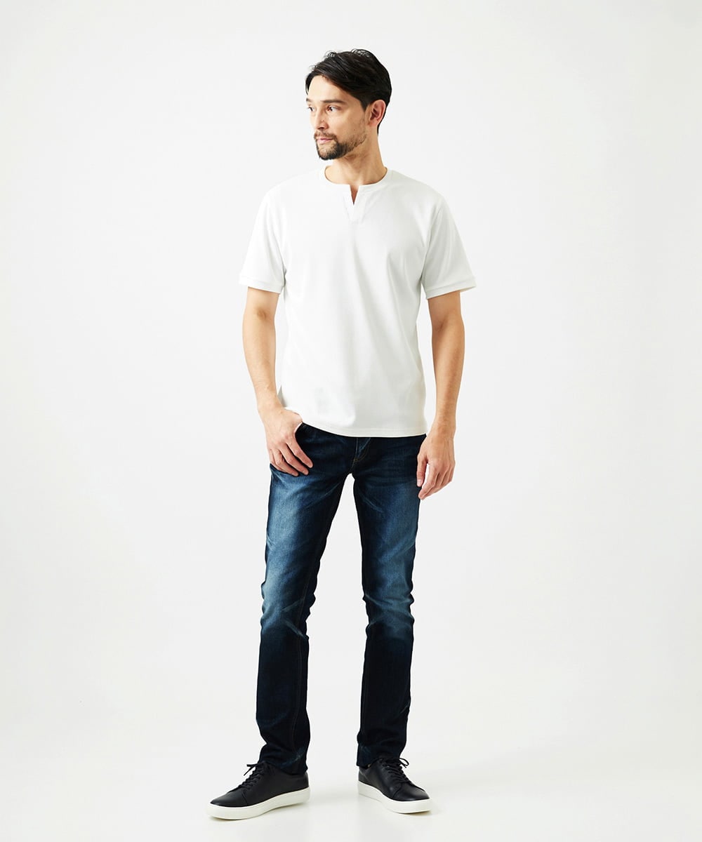 MNKGF64150 MICHEL KLEIN HOMME(ミッシェルクラン オム) 《日本製》キーネック半袖カットソー ホワイト