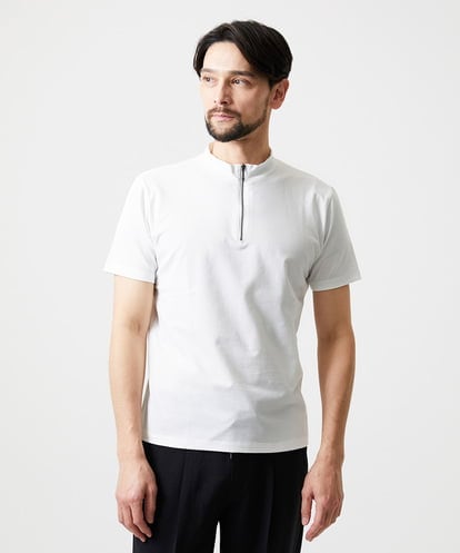 MNKHF75200 MICHEL KLEIN HOMME モックネックハーフジップ半袖カットソー